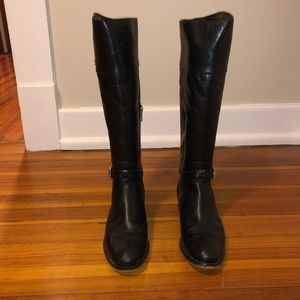 Black leather coach boots
